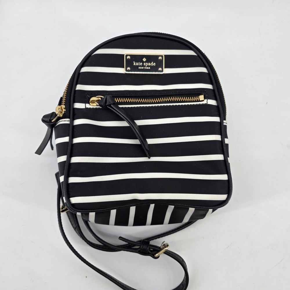 Kate Spade Striped Mini Backpack Black White Nylon Gold Hardware Bag